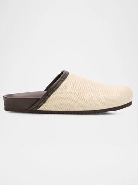 Brunello Cucinelli Monili Leather-Trimmed Raffia Mules Rope Beige Women’s 37.5